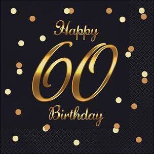 Servítky Happy Birthday 60 čierne (20 ks)