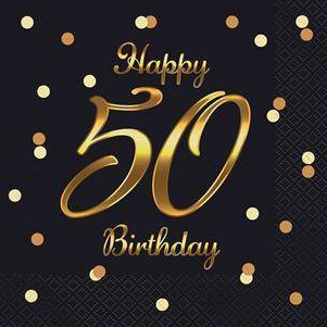 Servítky Happy Birthday 50 čierne (20 ks)