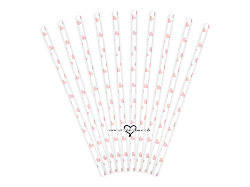 Papierové slamky - biele s ružovými srdiečkami (10ks)