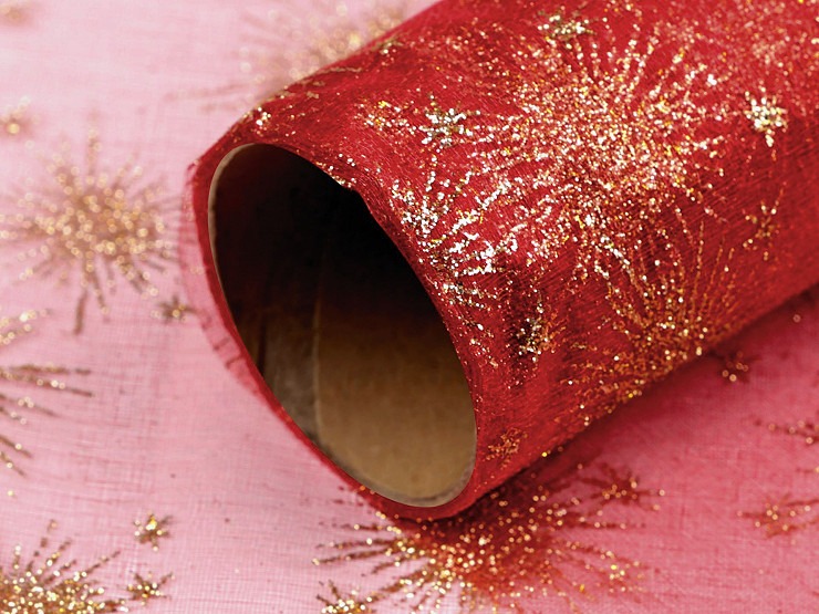 Vianočná organza s potlačou - červeno-zlatá 36cm