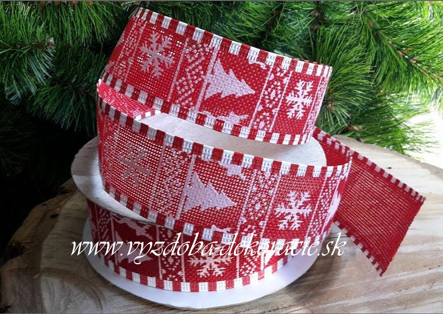 Jutová vianočná stuha s drôtikom - červená - 4cm/9,1m