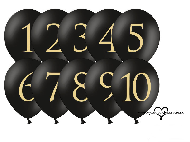 Balóny s číslami 1-10 ČIERNE (10 ks)
