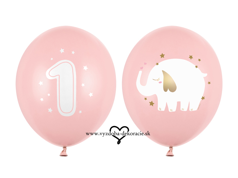 Balóny Sloník prvé narodeniny ružové (6 ks)